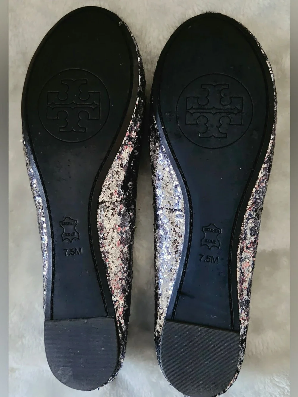 Tory Burch Navy Glitter Ballet Flats
